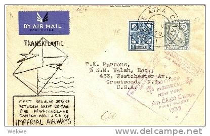 IRL062 / Transatlantik-Erstflug 1939 Lichtschwert/Keltisches Kreuz (First Flight) - Lettres & Documents