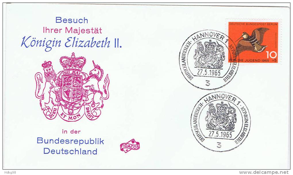 D Berlin 1965 Mi 250 Besuch Der Königin Elisabeth II. 1965 - Storia Postale