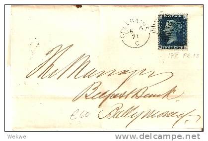 IRL066 / Coleraine 1871 Auf 2 D Victoria , Plate 13 - Storia Postale