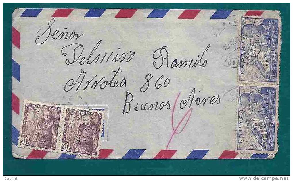 ESPAÑA - 1951 SOBRE VIA AEREA De PORRIÑOS, PONTEVEDRA A BUENOS AIRES, Al Dorso VIÑETA - SEA MISIONERO - RECOGE SELLOS - Varietà E Curiosità
