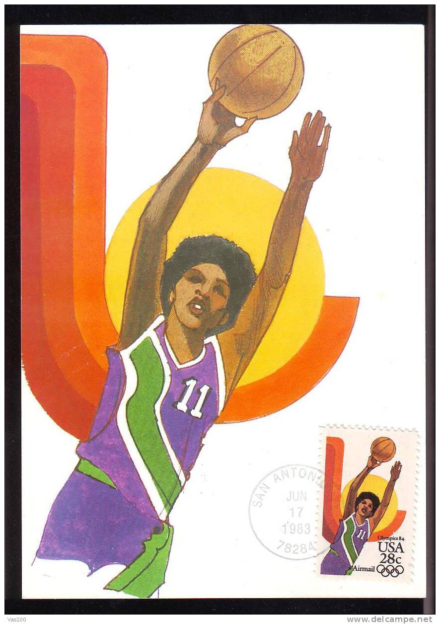 UNITED STATES 1983 Very Rare Maximum Card With Basketball OLYMPIC GAMES 1984. - Ete 1984: Los Angeles