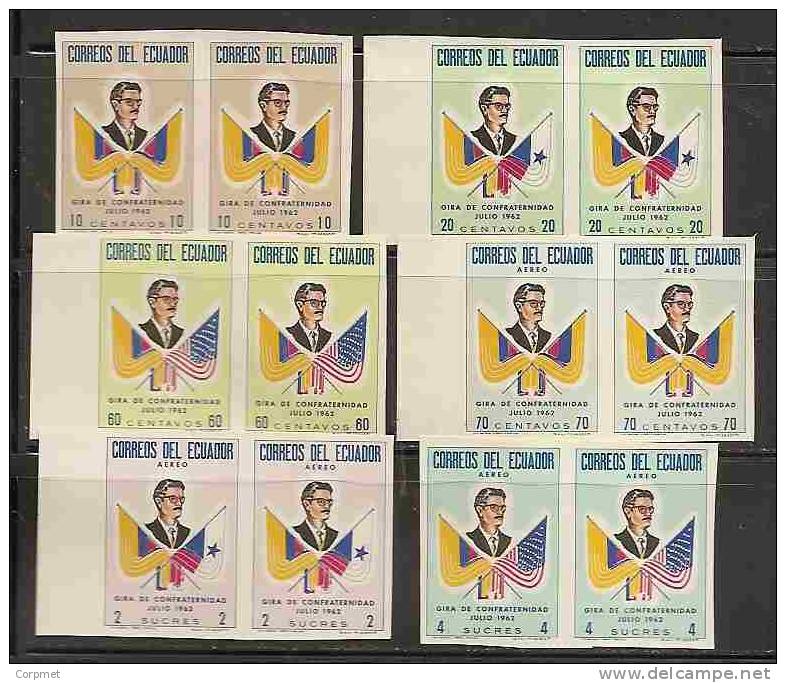 FLAGS XF COMPLETE SET In IMPERFORATE PAIRS Of ECUADOR 1963 - Scott 691-693 + C409/C411 - Yvert # 691/3 + A410/412 - MNH - Stamps