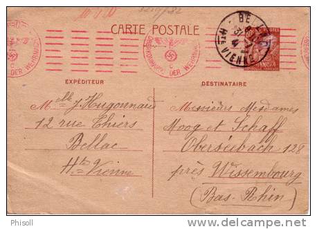 Lot 483: Entier Postal De La Haute Vienne Pour Oberséebach Bas-rhin Avec Cachet De Censure - Altri & Non Classificati