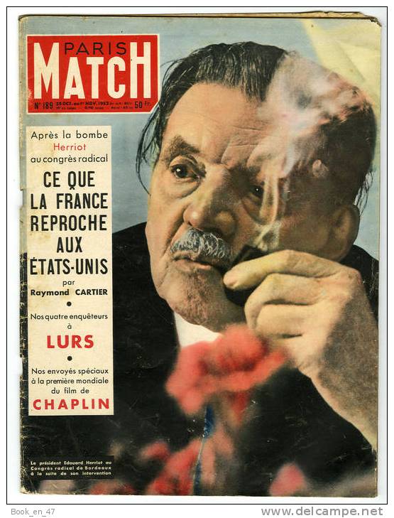 {04462} Paris Match N° 189. Président E Herriot , Chaplin , Donzère Mondragon , Indochine , Lurs , M Morgan ; Scandale - Gente