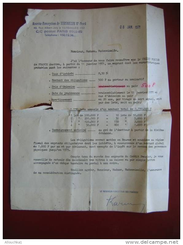 SCRIPOPHILIE COLLECTIONNEURS D'ACTIONS /TITRES De BOURSE PERIMES & DOCS FINANCIERS CREDIT FONCIER DE FRANCE 1971 VERSAIL - Banque & Assurance