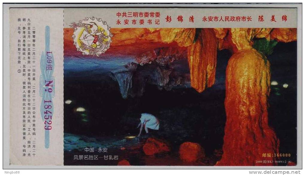 Stalagmite,Stone Pillar,China 2000 Yong'an Karst Cave Tourism Advertising Postal Stationery Card - Autres & Non Classés