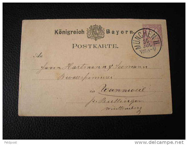 Entier Postal De Bavière MUNCHEN 1882 - Interi Postali