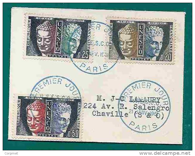 FRANCE - SERVICE - U.N.E.S.C.O. - 1961 FIRST DAY COVER - Yvert # 22-23-25 - Covers & Documents