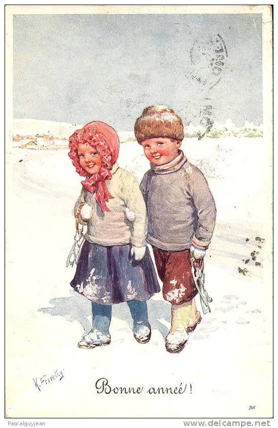 CP ENFANTS PATINEURS - K. FEIERTAG - Bonne Année ! - Feiertag, Karl