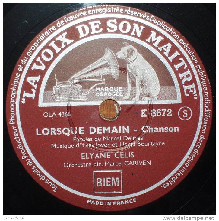 Elyane Celis - Baisse Un Peu L´abat Jour - Lorsque Demain. 78T Très Bon état - 78 Rpm - Gramophone Records