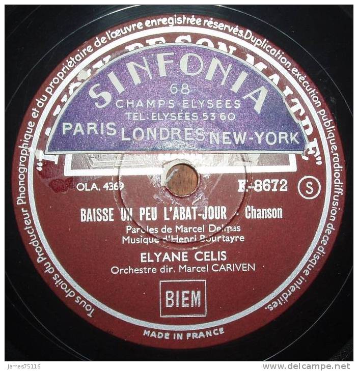 Elyane Celis - Baisse Un Peu L´abat Jour - Lorsque Demain. 78T Très Bon état - 78 Rpm - Gramophone Records