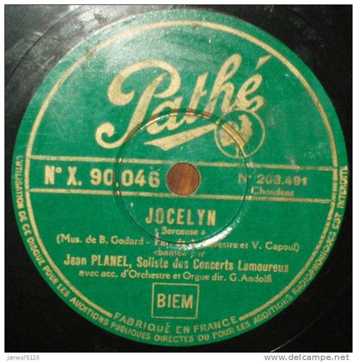 Jean PLANEL - Jocelyn / La Jolie Fille De Perth. 78T Pathé - 78 T - Disques Pour Gramophone
