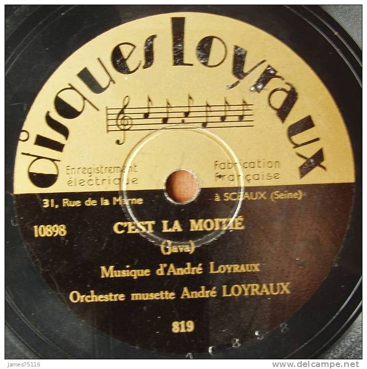 Orchestre Musette André LOYRAUX. "Jazzer En Jasant" (fox-trott) - "C´est La Moitié" (java). 78T - 78 T - Grammofoonplaten