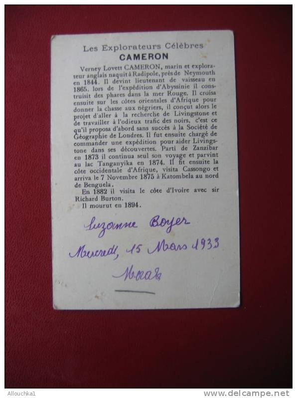 IMAGE & CHROMO PUBLICITAIRE 1933 CAMERON PASSAGE DU LOVOI TRAVERSEE DE L AFRIQUE 1878  LES EXPLORATEURS  CELEBRES - Verzamelingen