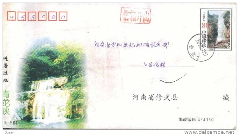 Qinglongxia  Waterfall,   Pre-stamped Cover , Postal Stationery - Autres & Non Classés