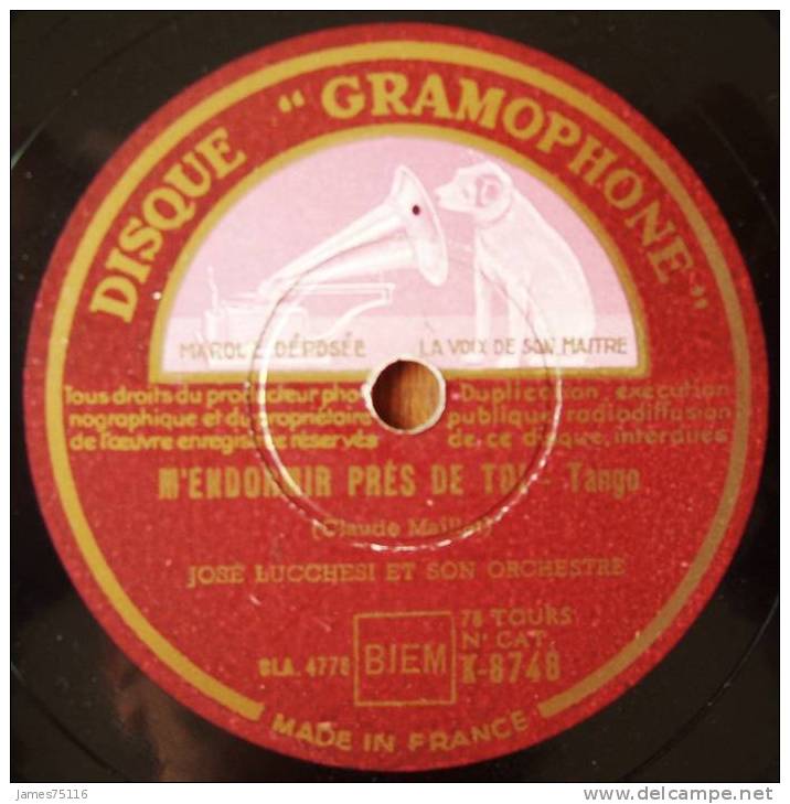 Joseph LUCHESI Et Son Orchestre - M´endormir Près De Toi (tango) / Aux Iles Du Soleil (rumba). 78T - 78 Rpm - Gramophone Records