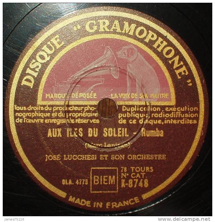 Joseph LUCHESI Et Son Orchestre - M´endormir Près De Toi (tango) / Aux Iles Du Soleil (rumba). 78T - 78 Rpm - Gramophone Records