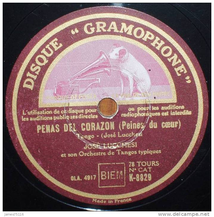 Joseph LUCHESI Et Son Orchestre - Penas Del Corazon (tango) / Corcovado (Le Bossu) (tango). 78T - 78 Rpm - Gramophone Records