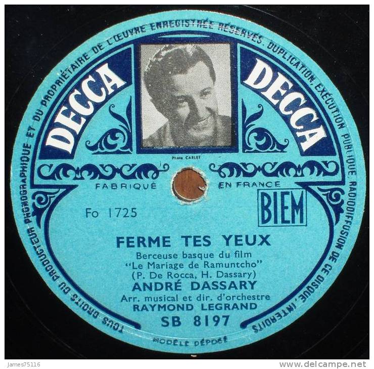 André DASSARY - Chansons Du Film "Le Mariage De Ramuntcho". 78T Excellent état - 78 Rpm - Gramophone Records