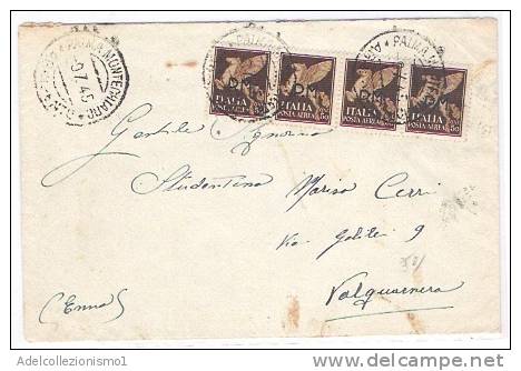 2990)lettera Con 4x50c Aerea Da Palma Montalbano A Valguarnera Il 9-7-1945 - Marcofilía