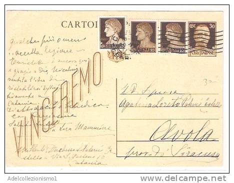 3000)intero Postale Vinceremo Con 30c + 3x10c Imperiale Da Catania A Avola Il 20-12-1944 - Marcophilie