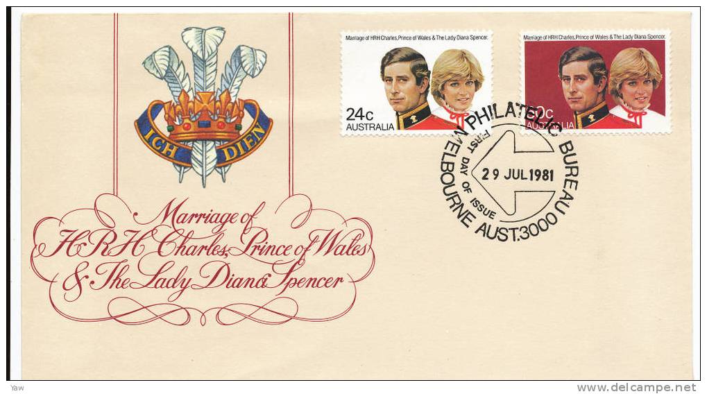 AUSTRALIA 1981 FDC Marriage Of HRH Charles, Prince Of Wales & The Lady Diana Spencer. MOLTO BELLA - Cartas & Documentos