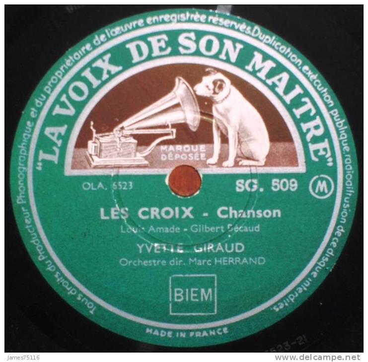 Yvette GIRAUD - Les Croix / Un Homme Est Un Homme. 78T Etat Neuf - 78 Rpm - Schellackplatten