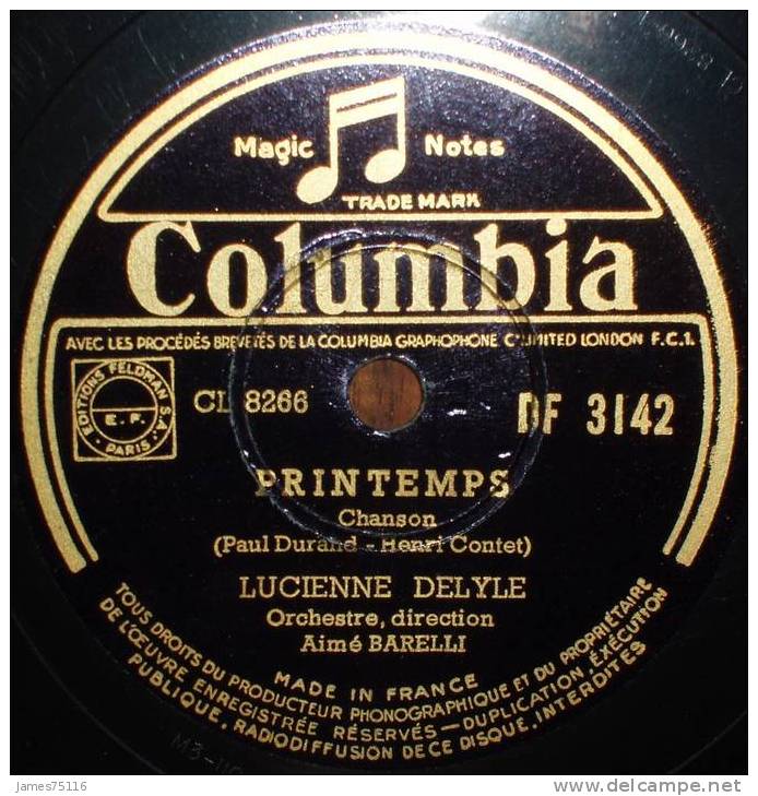 Lucienne DELYLE - Printemps / Pour Lui. 78T Etat Neuf - 78 T - Disques Pour Gramophone