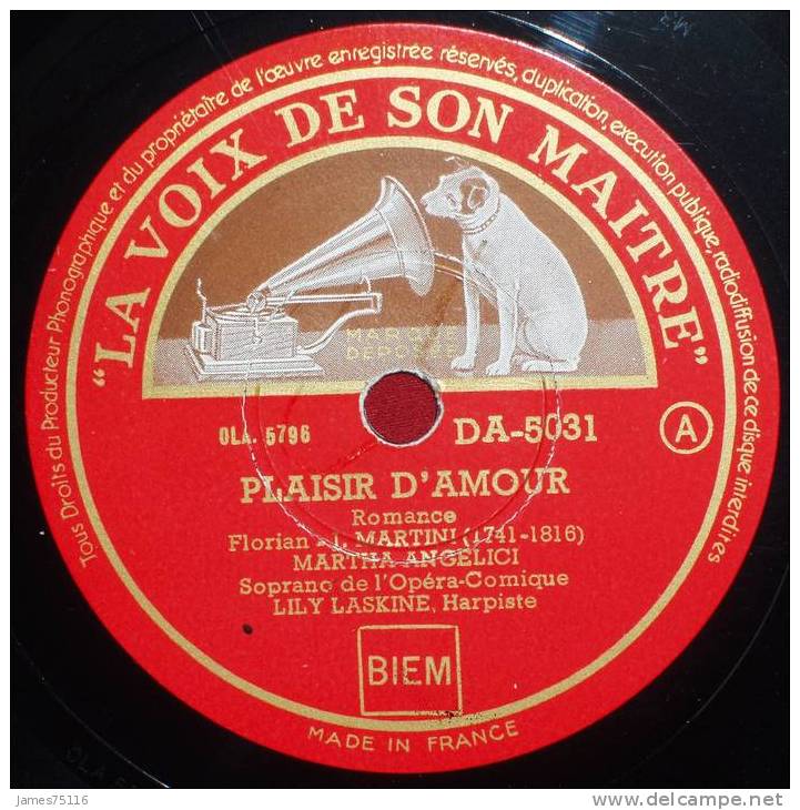 Marta ANGELICI, Lily LASKINE - Plaisir D´amour / Jeunes Fillettes. 78T Etat Neuf - 78 T - Disques Pour Gramophone