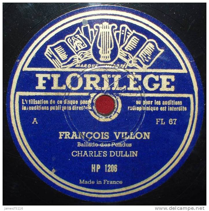Charles DULLIN - Villon / Ronsard / Molière - 2 Disques 78T Florilège. Etat Neuf - 78 Rpm - Gramophone Records