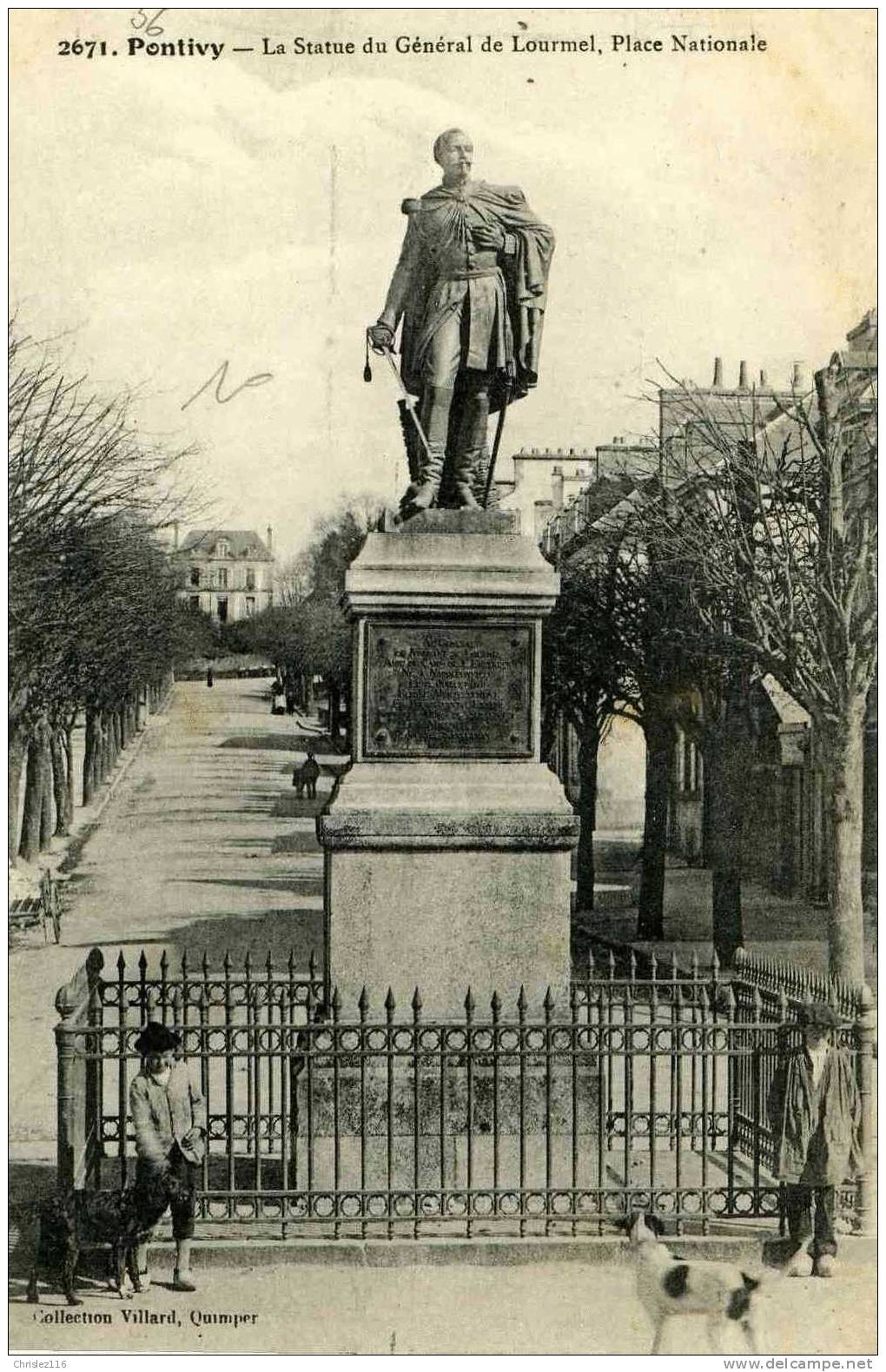 56 PONTIVY Statue Du Général De Lourmel Place Nationale  Joli Plan Animé  1915 - Pontivy