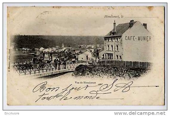 Cpa HOMECOURT Café Munier- H Charroy Ph - 1903 -BELLE VOITURE A CHEVAL Allez Voir ! - Homecourt