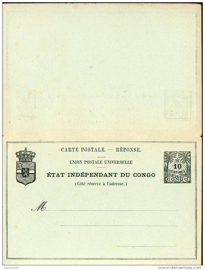 A0009 - Carte Postale Avec Réponse Prépayée 10 Centimes Noir - état Indépendant Du Congo 15 Centimes Noir - 1a - Postwaardestukken