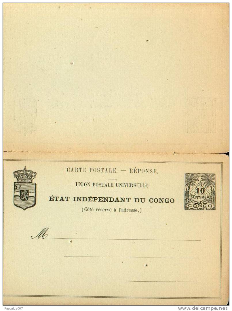 A0009 - Carte Postale Avec Réponse Prépayée 10 Centimes Noir - état Indépendant Du Congo 15 Centimes Noir - 1a - Postwaardestukken