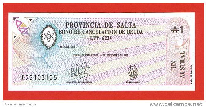 ARGENTINA  (Provincia De Salta) 1 Austral 31-12-1987 PLANCHA/UNC   DL-4279 - Argentina