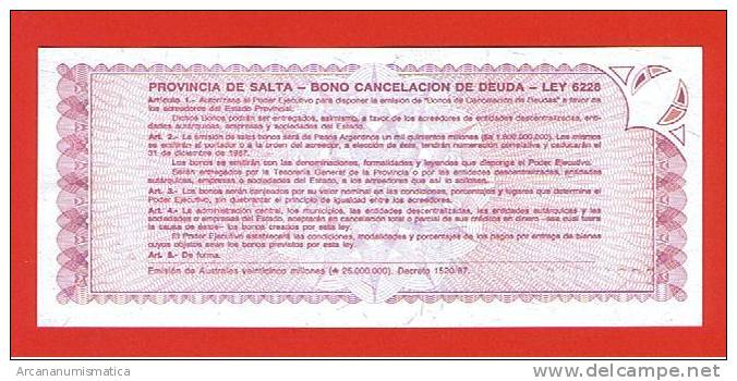 ARGENTINA  (Provincia De Salta) 1 Austral 31-12-1987 PLANCHA/UNC   DL-4279 - Argentine