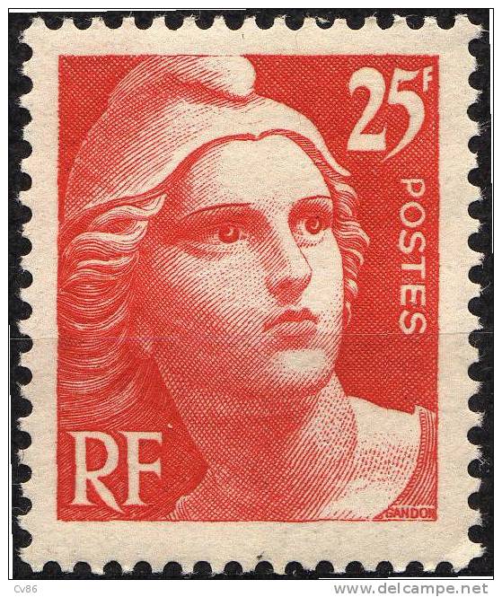 FRANCE 1946 - YT N° 729 ** - SUPERBE - Marianne De Gandon - 25f Orange - 1945-54 Marianne De Gandon