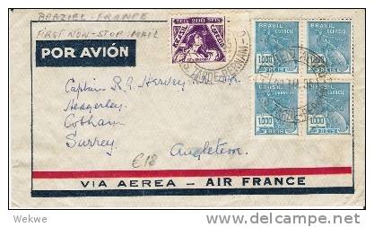 Br111/ Air France. 1. Non-stop-Airmail, Panambuco-Paris 28. 3.  1935 - Lettres & Documents
