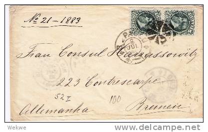 Br116/  BRASILIEN - Paar Kaiser Pedro, 100 Reis 1883, Sao Paulo-Bremen - Covers & Documents