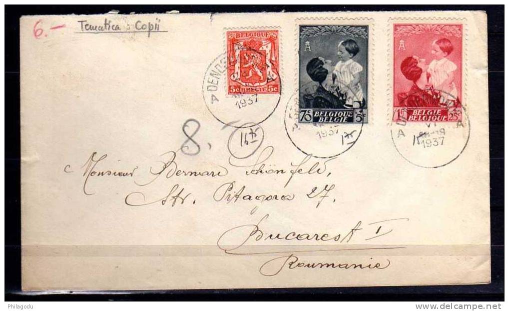 Belgique 1937, Reine Astrid Et Prince Baudoin Sur Lettre De Dendermonde Vers La Roumanie - Briefe U. Dokumente