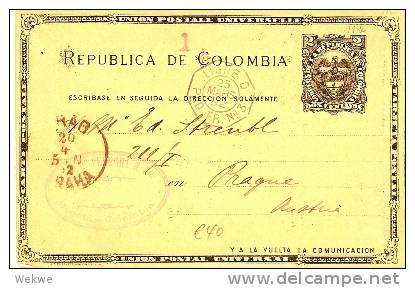 CO063 /  KOLUMBIEN - P 11 B Mit Ligne D, Nr. 3 Nach Prag/Böhmen 1892 - Colombia
