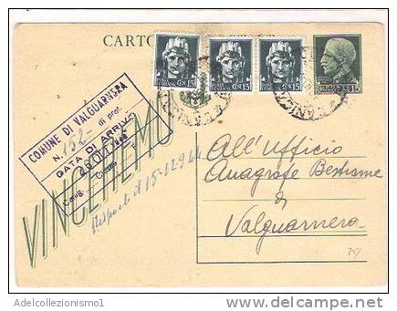 3024)cartolina Vinceremo Con 15c + 3x15c Imperiale Da Canicattì A Valguarnera Il 18-10-1944 - Marcophilia