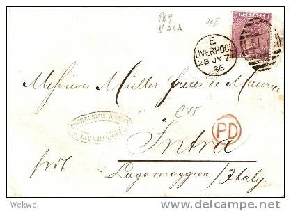 GBV064 / Six Pence 1874(Pl. 9) Ex Liverpool  Nach  Intra, Italien - Covers & Documents