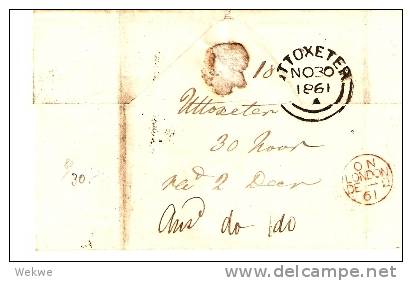 GBV066 / Uttoxeter-London 1861, Nr.-Stempel 827 - Covers & Documents