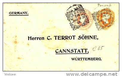 GBV074 / Firmen Ganzsache 1901(embossed)Leicester Nach Cannstatt, Württemberg - Covers & Documents