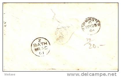 GBV080 / One Penny Couvert 1861 Warminster Nach Bath - Brieven En Documenten