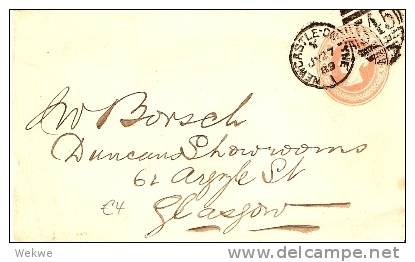 GBV082 / Inland-Ganzsache 1889 Newcastle Nach -Glasgow - Storia Postale