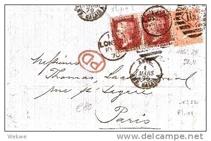 GBV089 / One Penny-Paar + Four Pence(Pl.II)1870, Paris PD - Briefe U. Dokumente