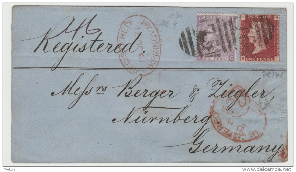 GBV097 / Einschreiben 1871, Six Pence/One Penny, Nach  Nürnberg - Covers & Documents