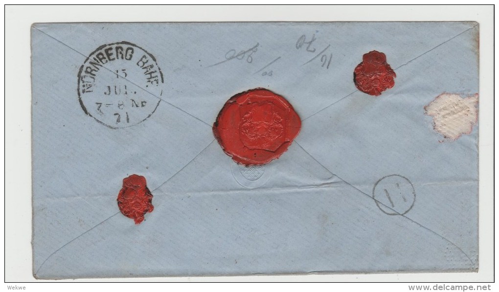 GBV097 / Einschreiben 1871, Six Pence/One Penny, Nach  Nürnberg - Cartas & Documentos